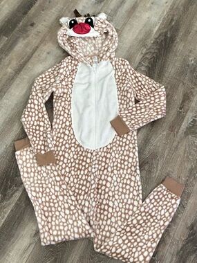 George Kids Fawn Plush One-Piece Pajamas - Brown and White